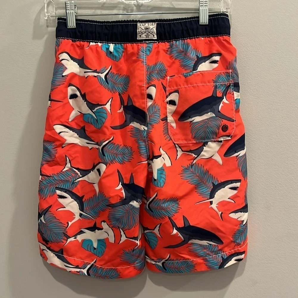 GAP Boys Red Shark Print Swim Trunks